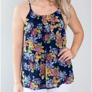 Floral Tank Large Navy